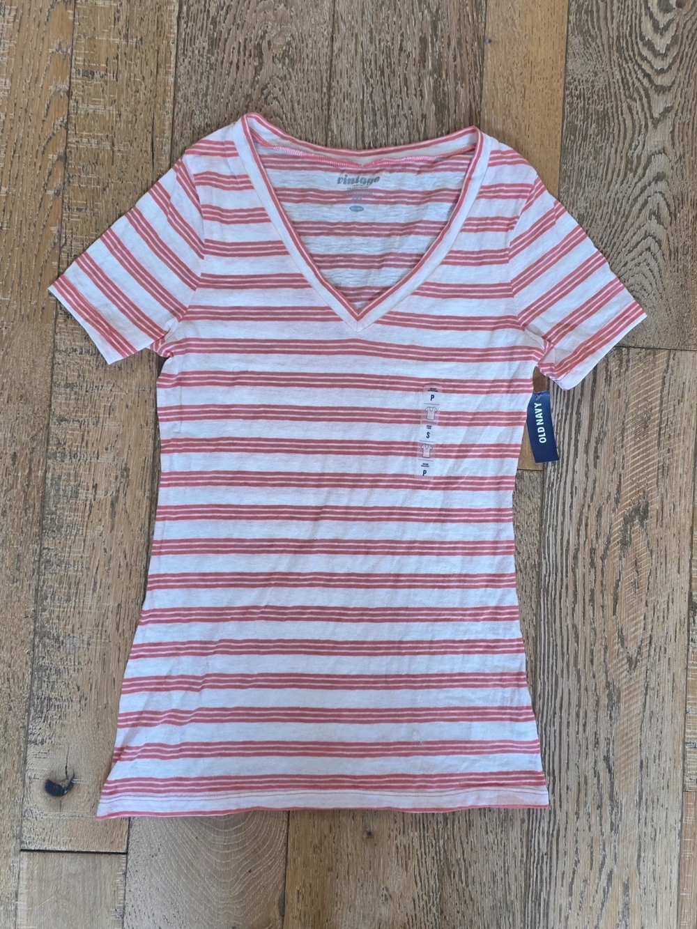 NWT Old Navy Women's Pink & White 'Vintage' Striped V-Neck Tee coastal
